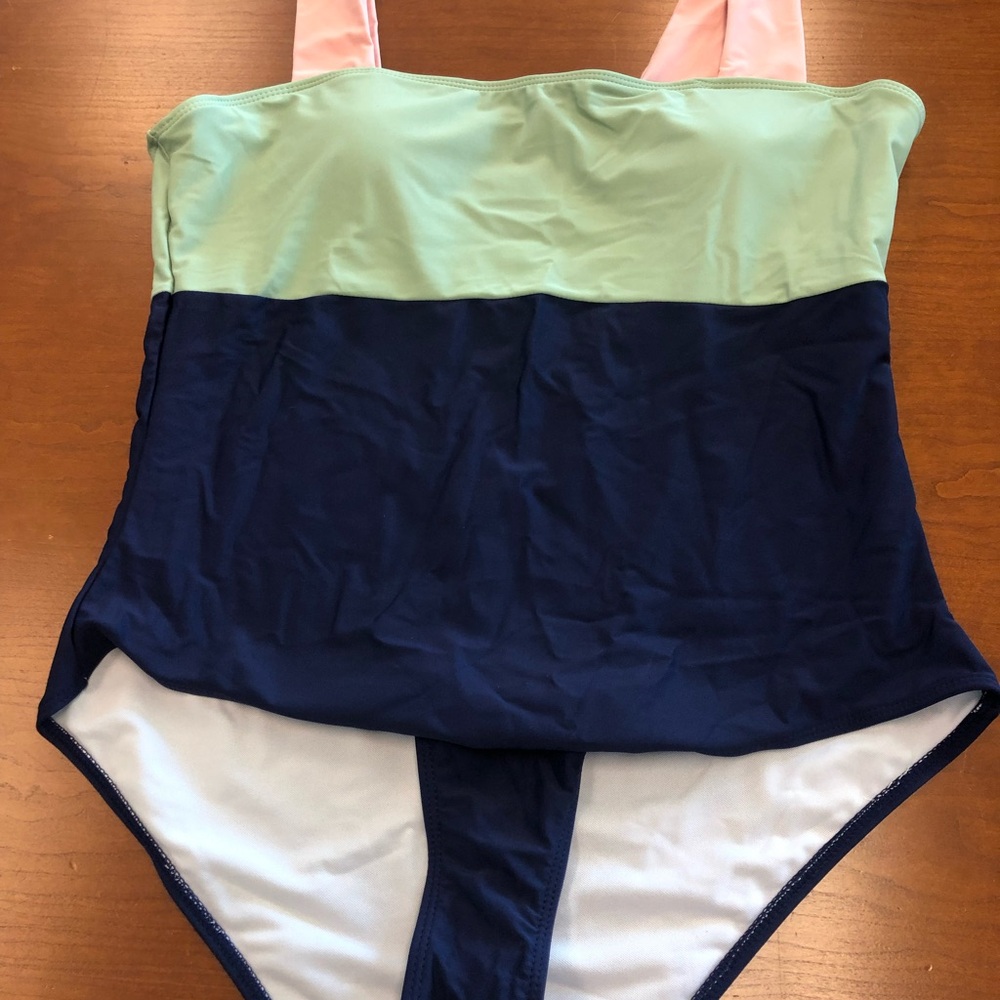 Colorblock One-Piece Swimsuit in Pink, Sage & Navy - Picture 4 of 5